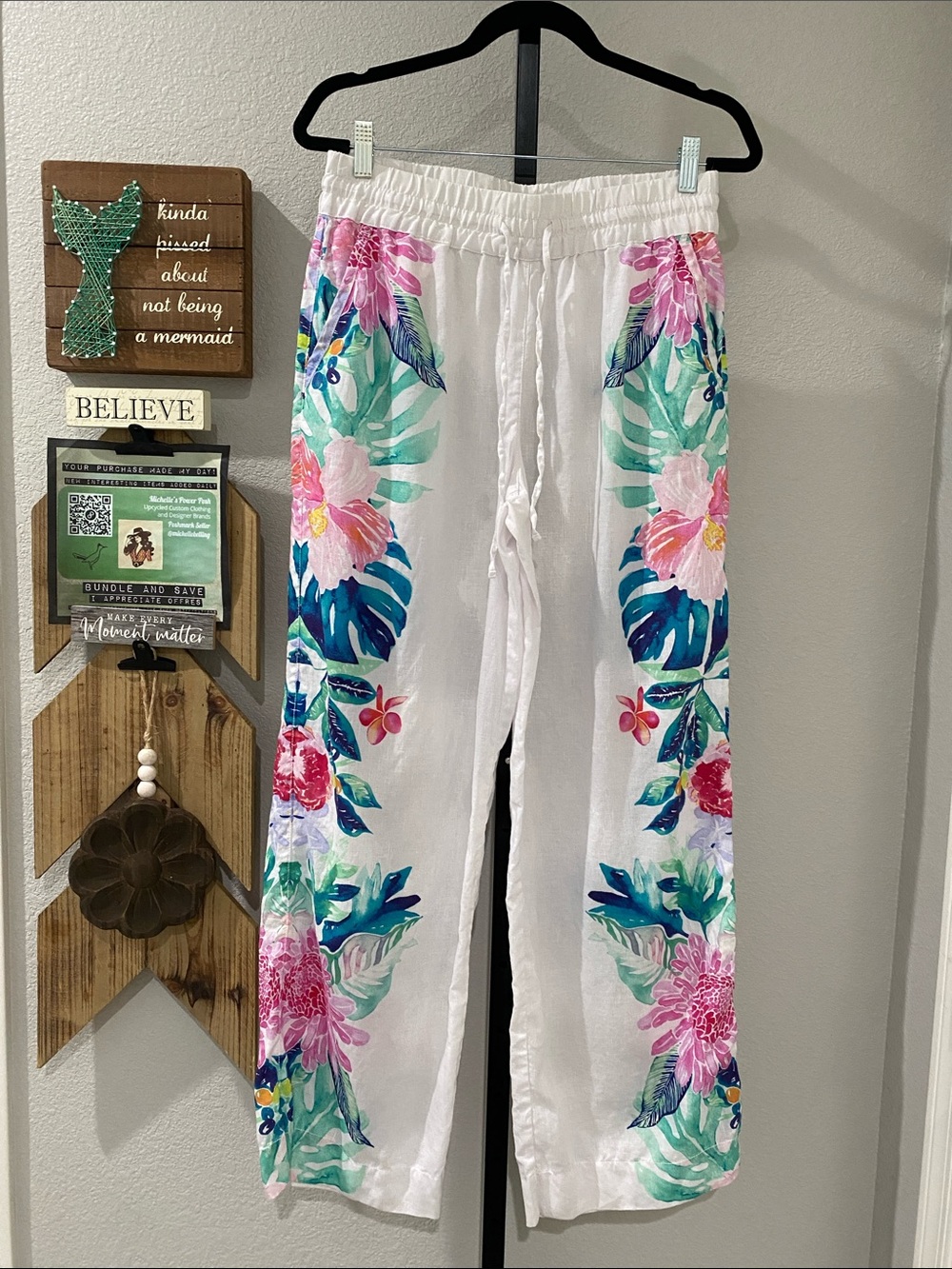 Tommy Bahama linen Wide-Leg Tropical Floral Beach Pants w15-18 r11.5 inseam30